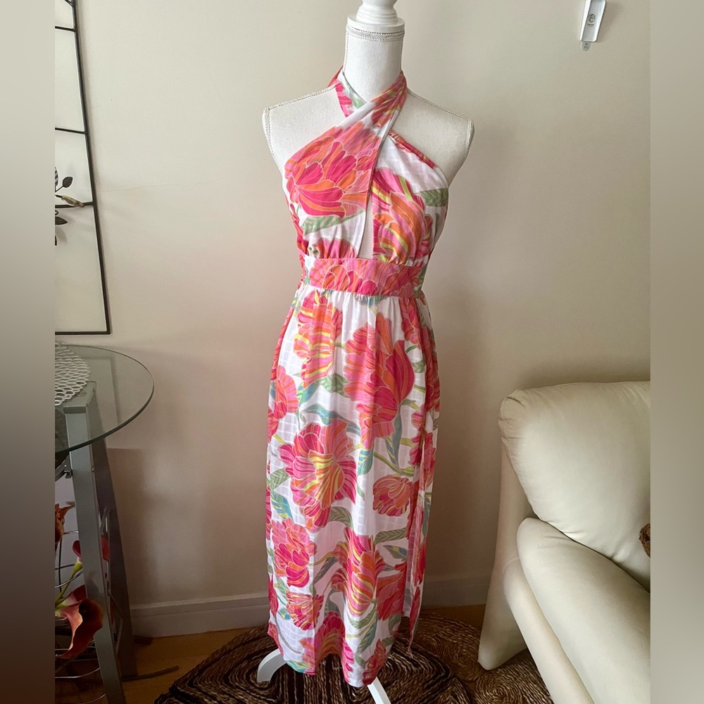 Trina Turk Poppy Floral Print High Neck Midi Dress Swim Cover Up Size Large NWT - Picture 8 of 14